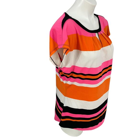 Worthington Top Womens Large Shirt Stripe Orange Pink Work Office Career Coastal - Picture 11 of 14